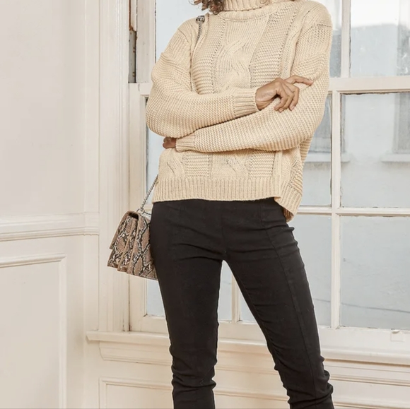 Lulu's Beige Cable Knit Turtleneck Sweater - S - Picture 7 of 7